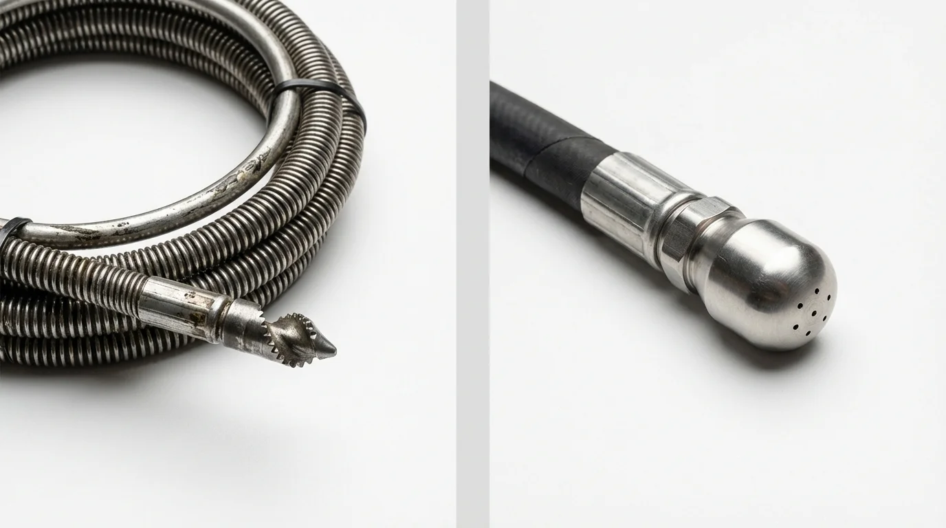 Drain snake cable and hydro jetting nozzle used for drain cleaning in Georgetown, OH